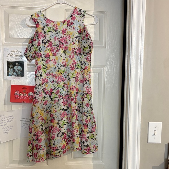 Girls Floral Cold Shoulder Dress Floral Kids YOUTH TEEN Dress Pink Yellow Green - Picture 5 of 10